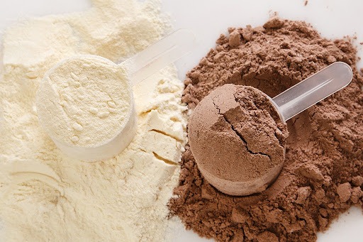 scoops of protein chocolate and vanilla
